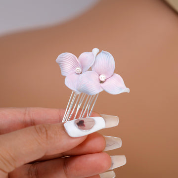 Porcelain Floral Faux Pearl Pastel Bloom Hair Comb, Ceramic Hair pins Set, Bridal Hair Accessories
